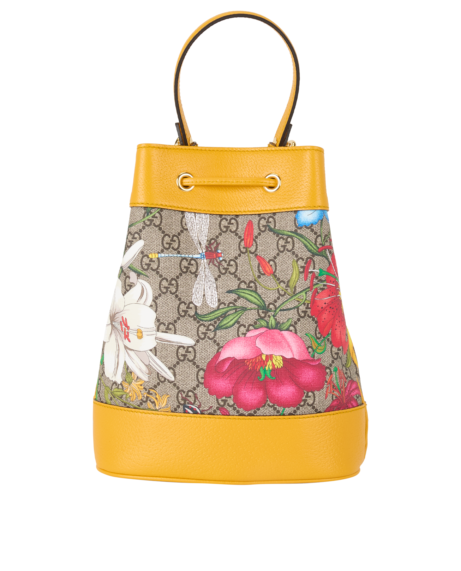Ophidia Flora Bucket Bag, &pound;550, Handbags, Yellow, Canvas, Back view